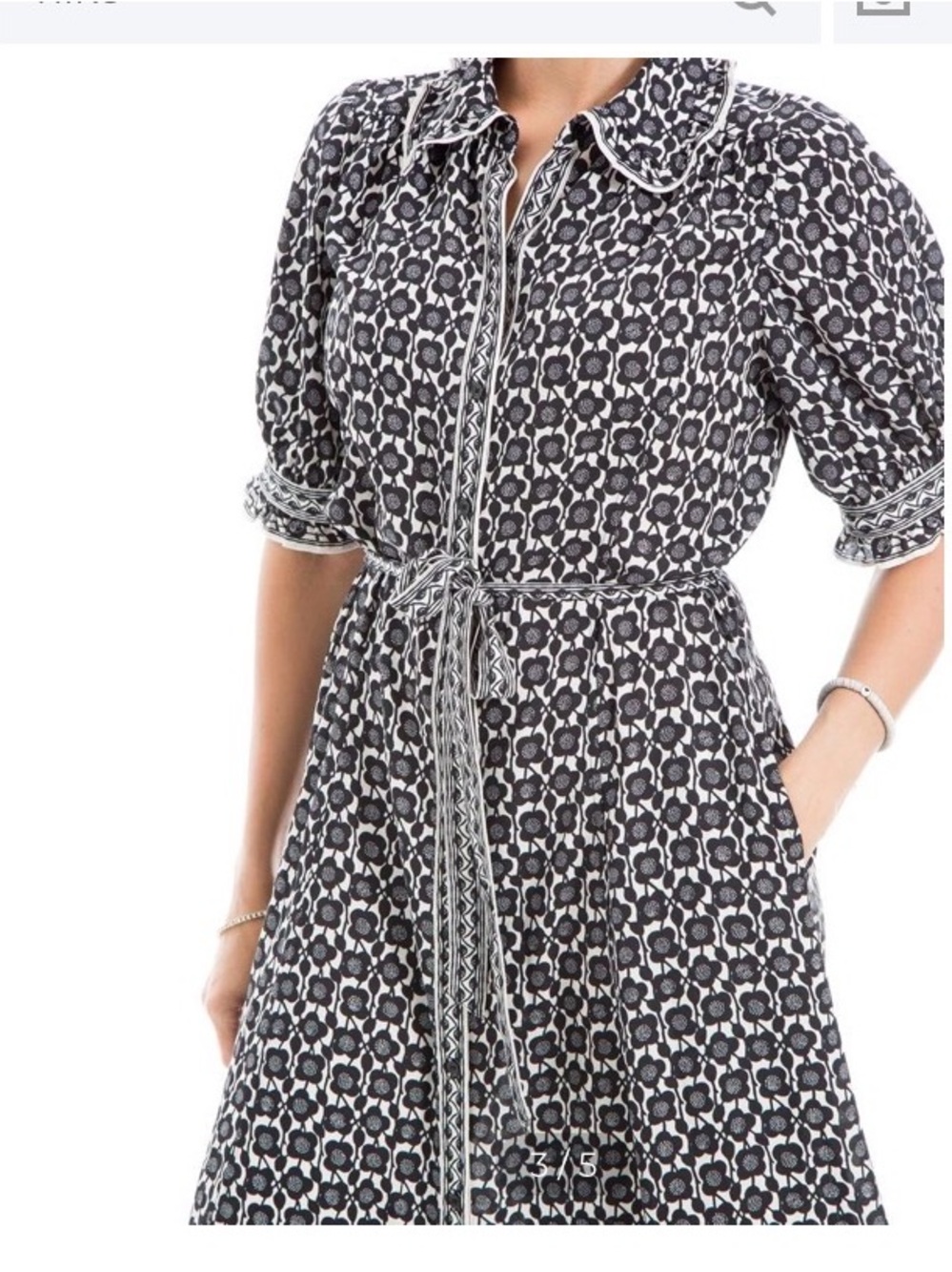 Like New Max Studio Black and White Collared Shirt Dress with Tie Waist